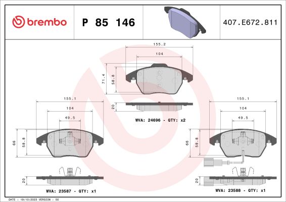 A.B.S. P 85 146 BREMBO Bremsbelagsatz, Scheibenbremse